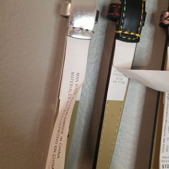 Girls 3 Belt Set Pink Leopard, Black multicolor stitch, & Metallic Silver NWT XL - Picture 7 of 9